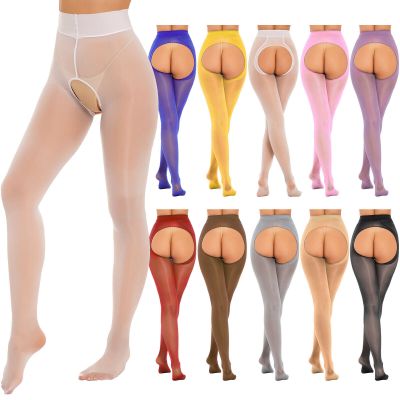 Womens Tights Open Crotch Hosiery Trousers Pantyhose Sheer Clubwear Glossy Mesh